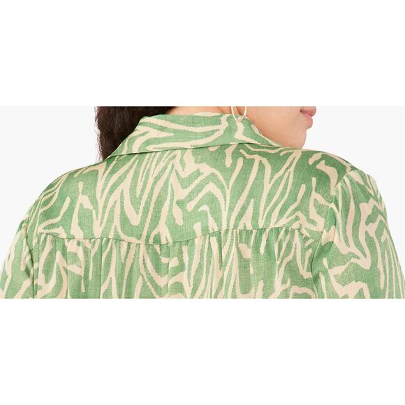 Vince Camuto Abstract Zebra Print Blouse Ruffle Top | Plus 3X, Green Cream NEW - Picture 3 of 14